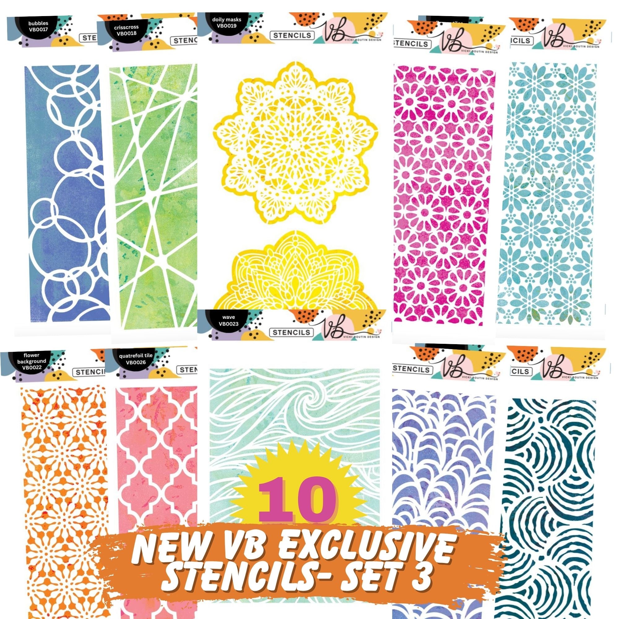 Vicki Boutin Exclusive Stencils- Set 3- Complete Set of 10