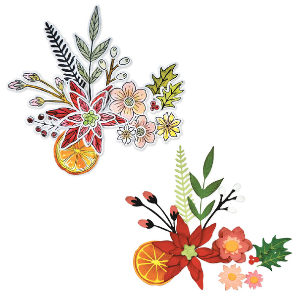 PREORDER!! SIZZIX Clear Stamps Set with Framlits Die - Winter Florals - by Vicki Boutin - US SHIPPING ONLY!!